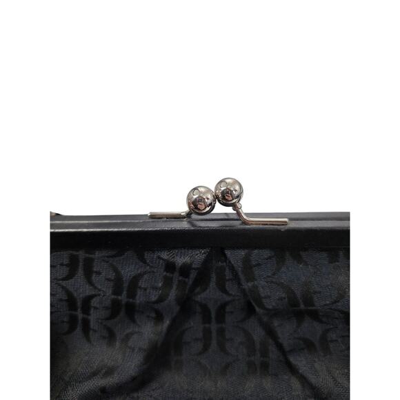 Fossil Y2K Black Leather & Chain Jacquard Fabric Mini Purse Kiss-Lock Closure - Picture 2 of 8